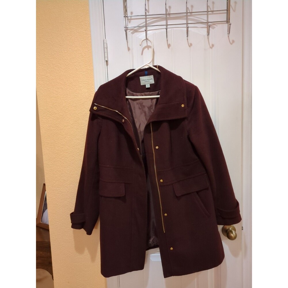 Womens Cole Haan Coat Size 14 Wool Blend Bordeaux Dark Red Burgundy